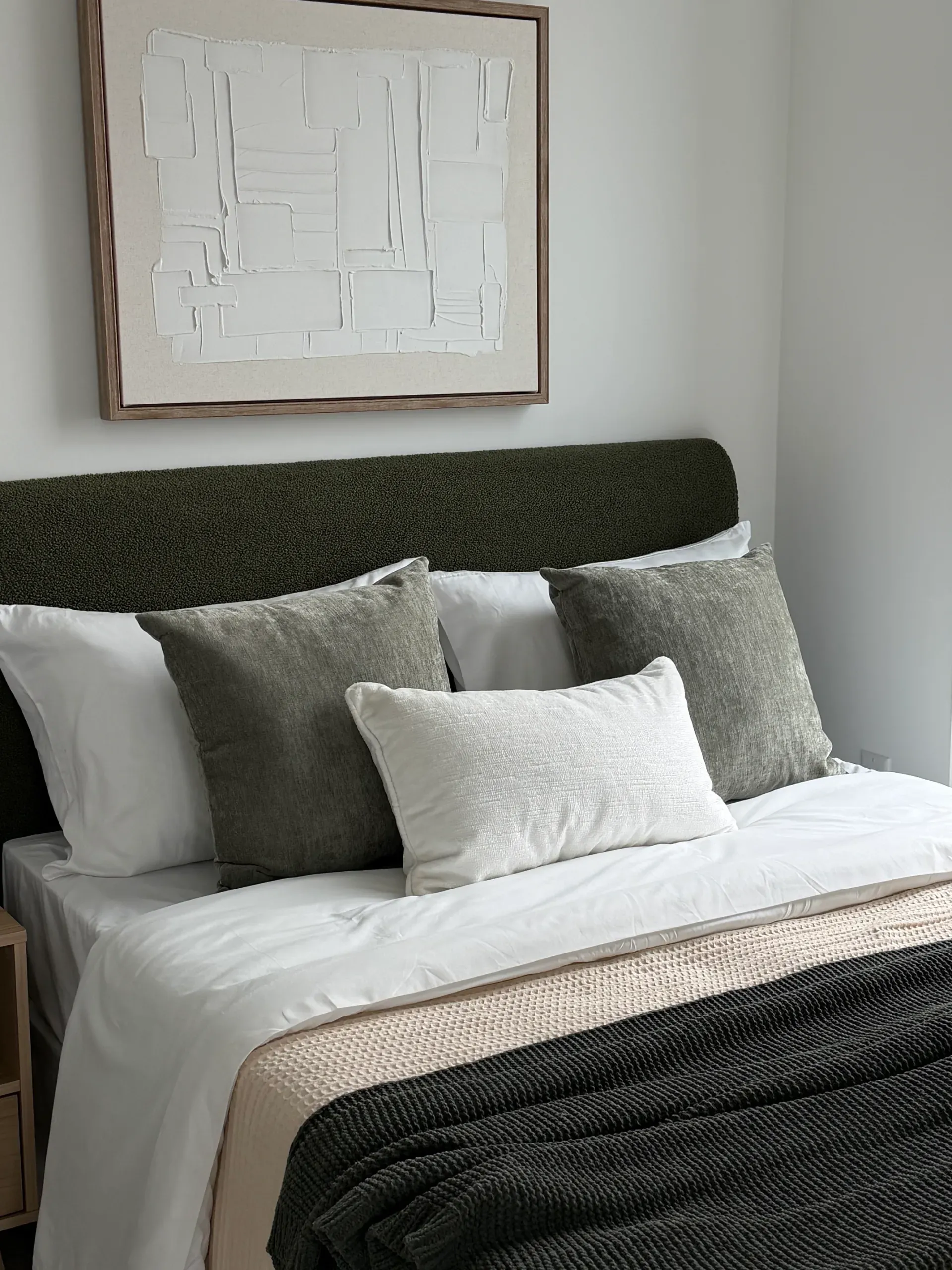 Condo Bedroom Staging Green Headboard